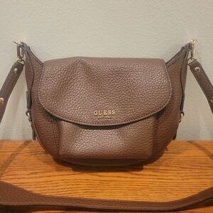 GUESS Brown Pebbled Leather Crossbody Bag